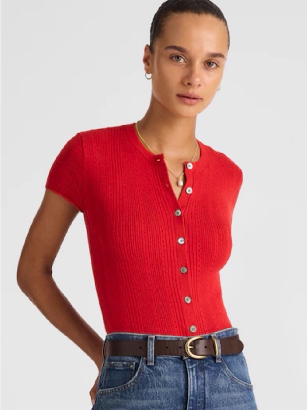 Madewell Cotton-Blend Pointelle Short-Sleeve Cardigan